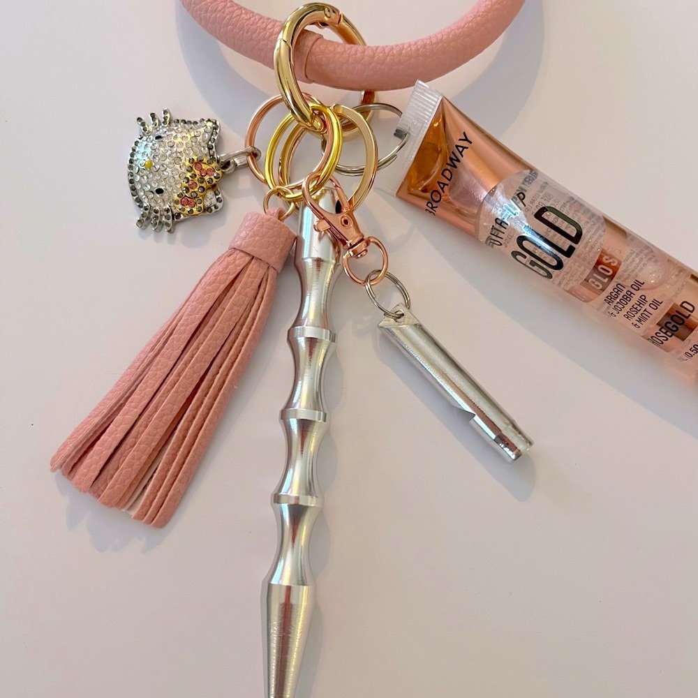 Hello Kitty Pink Bangle Bracelet Safety Keychain - Mixed Metallic accents